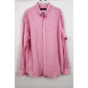 RALPH LAUREN 100% LINEN BUTTON DOWN SHIRT MENS 2XL XXL PINK LONG SLEEVE PONY